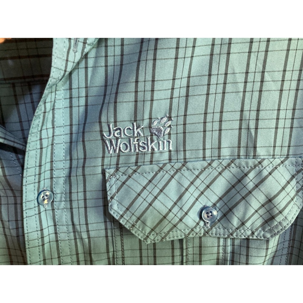 Jack Wolfskin Blue Button Up Shirt‎ Size XL Men Short Sleeve Outdoor Travel QMC - Picture 4 of 9